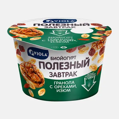 Биойогурт Полезный завтрак с гранолой и изюм Viola 5% 180г