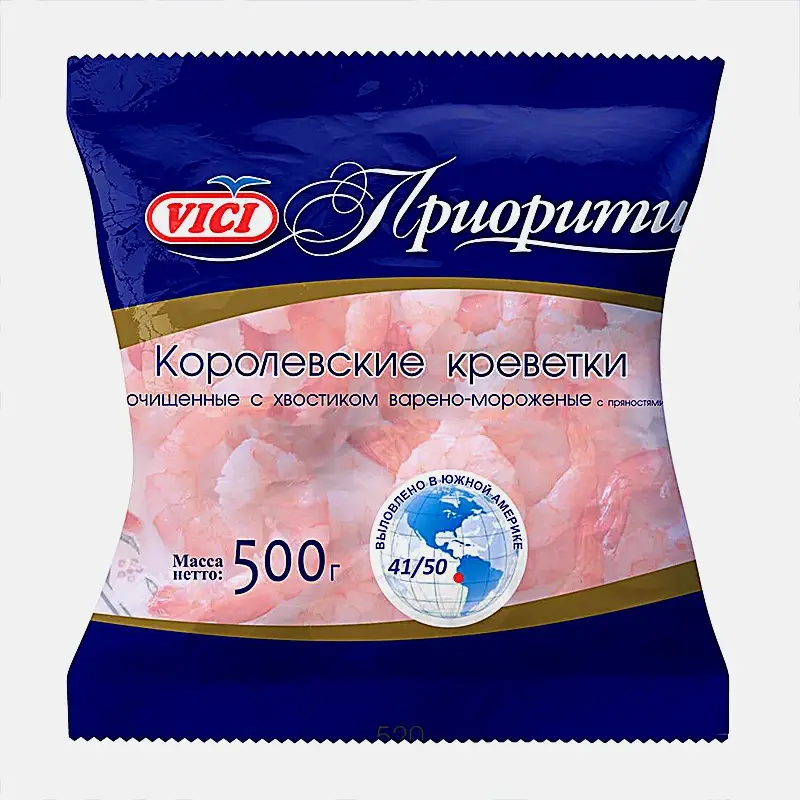 Креветки Vici очищенные с хвостиком варено-мороженные 500г - фото 2 Креветки Vici очищенные с хвостиком варено-мороженные 500г - фото 2