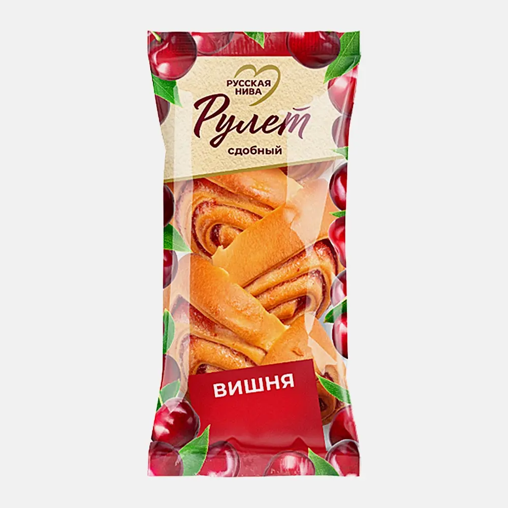 Изображение товара Рулет сдобный Вишня Русская Нива 140г - вкусное изделие с натуральной начинкой