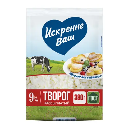 Изображение товара Творог Искренне Ваш рассыпчатый 9% 380г