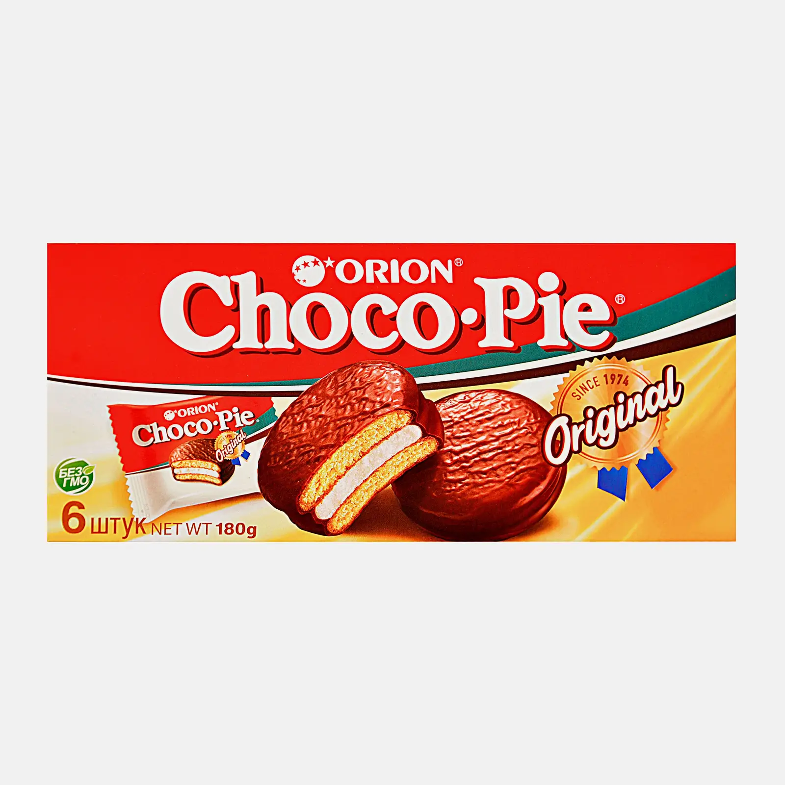 Изображение товара Пирожное Orion в глазури Choco Pie 180г вкусное шоколадное печенье с суфле