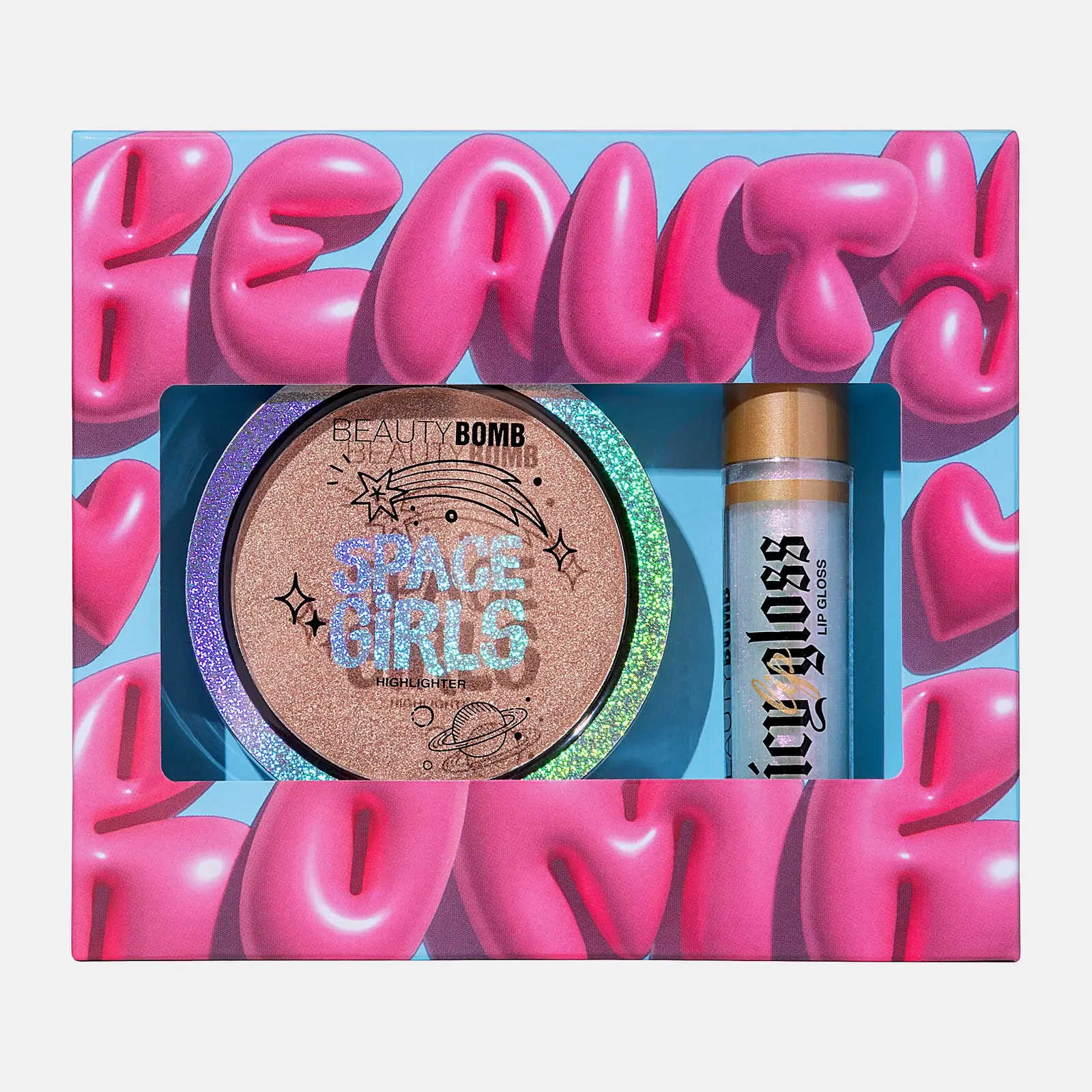Подарочный набор для макияжа Beauty Bomb Хайлайтер + Блеск для губ в ассортименте