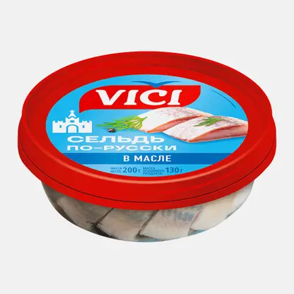 Сельдь по-русски филе-кусочки в масле Vici 200г