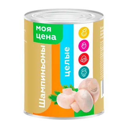 Изображение товара Консервированные шампиньоны Моя цена 400г целые натуральные вкусные