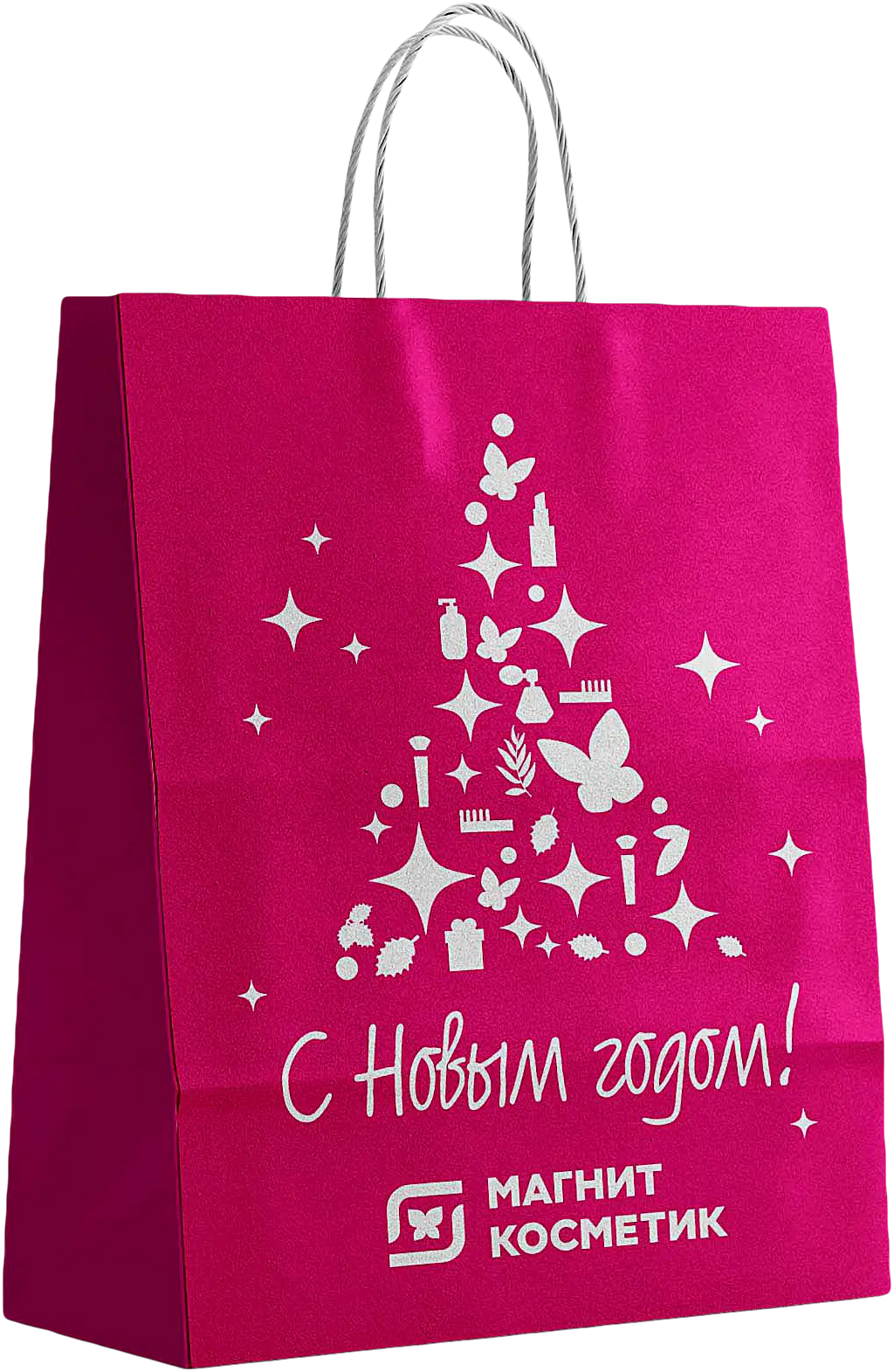 Пакет Магнит бумажный розовый новогодний