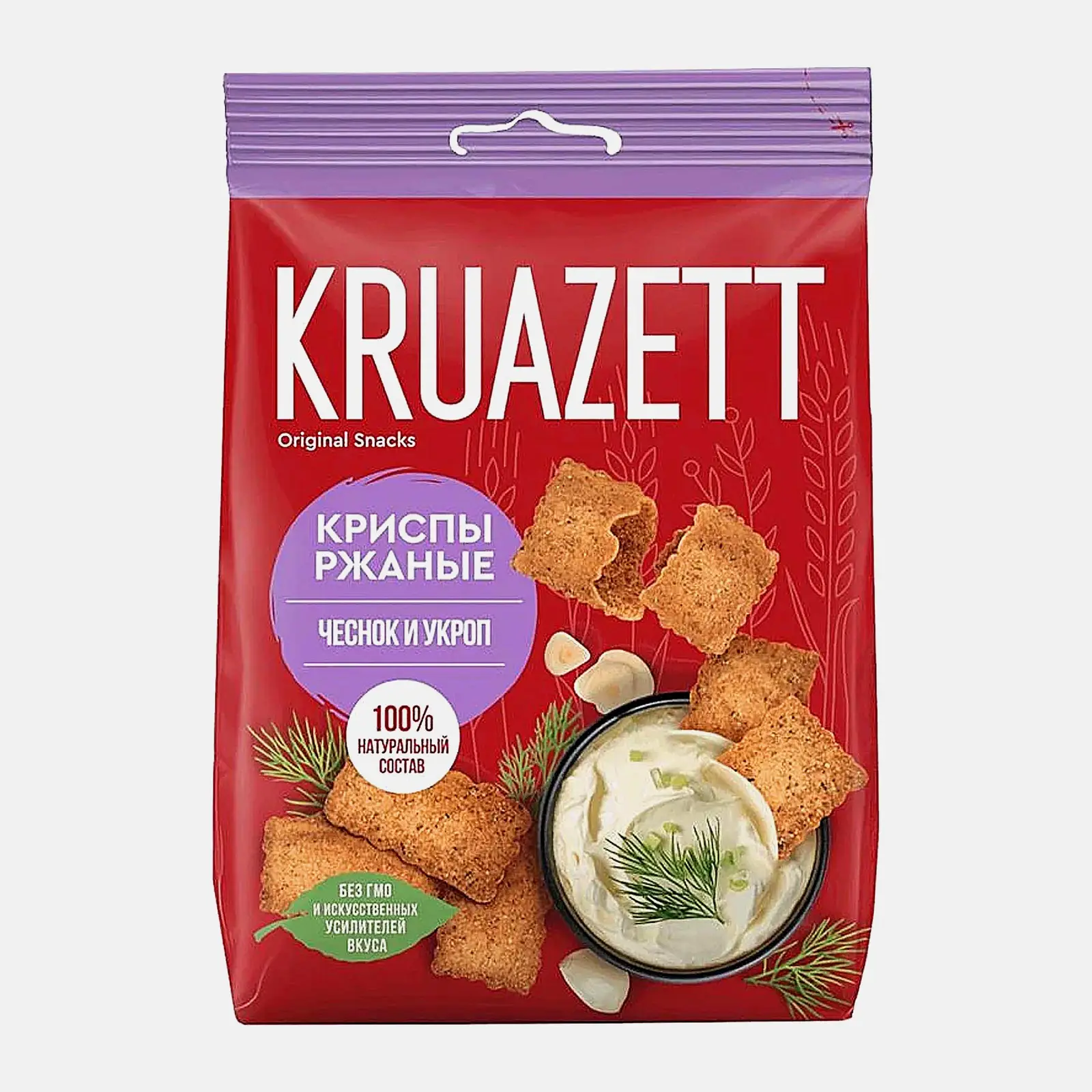 Изображение товара Криспы сухарики ржаные с чесноком и укропом Kruazett 70г