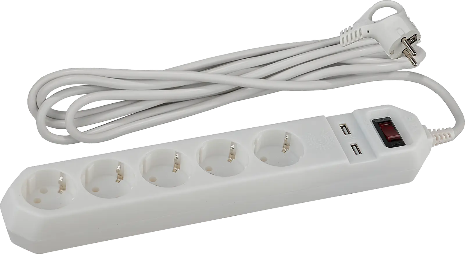 Сетевой фильтр Эра 5 розеток с USB 10А 2200Вт 1,5м