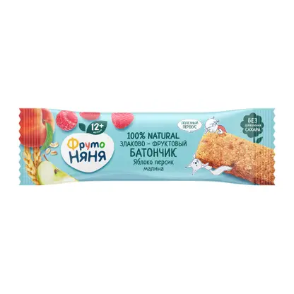 Изображение товара Батончик злаковый со вкусом Яблоко-персик-малина Фрутоняня 25г