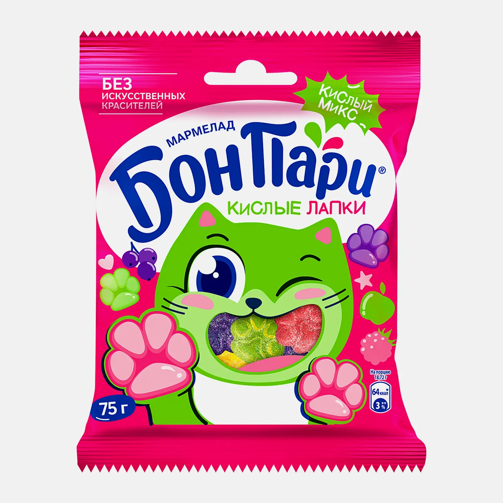 Изображение товара Мармелад жевательный Кислые лапки Бон Пари 75г натуральный вкус