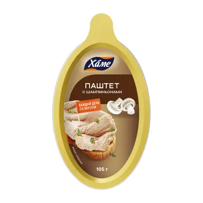 Изображение товара Паштет Хаме Шампиньоны 105г мягкая закуска с мясом и грибами
