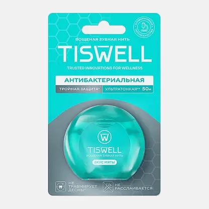 Зубная нить Tiswell вощеная вкус мяты