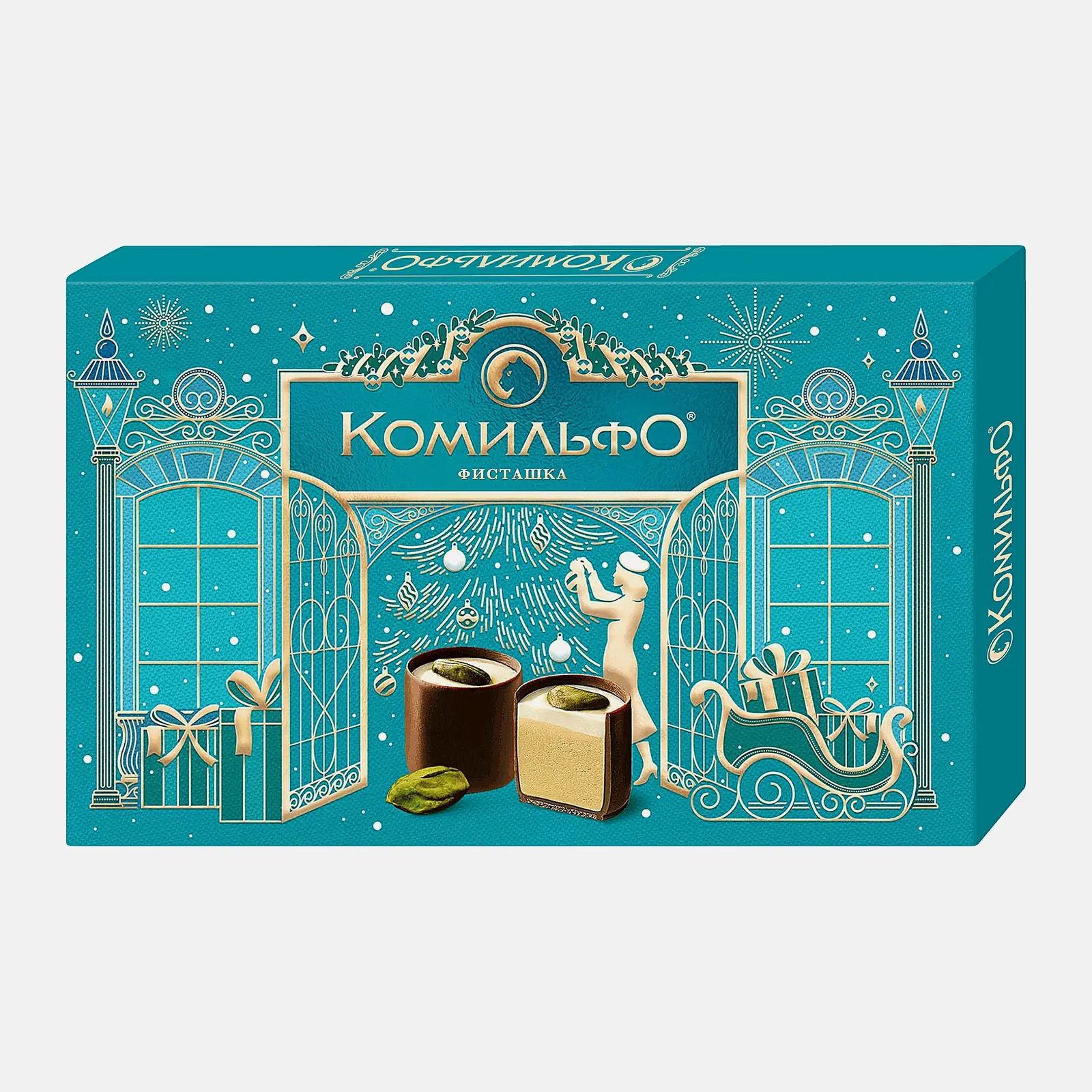 Изображение товара Шоколадные конфеты с фисташкой Комильфо 116 г - помадные, изысканный десерт