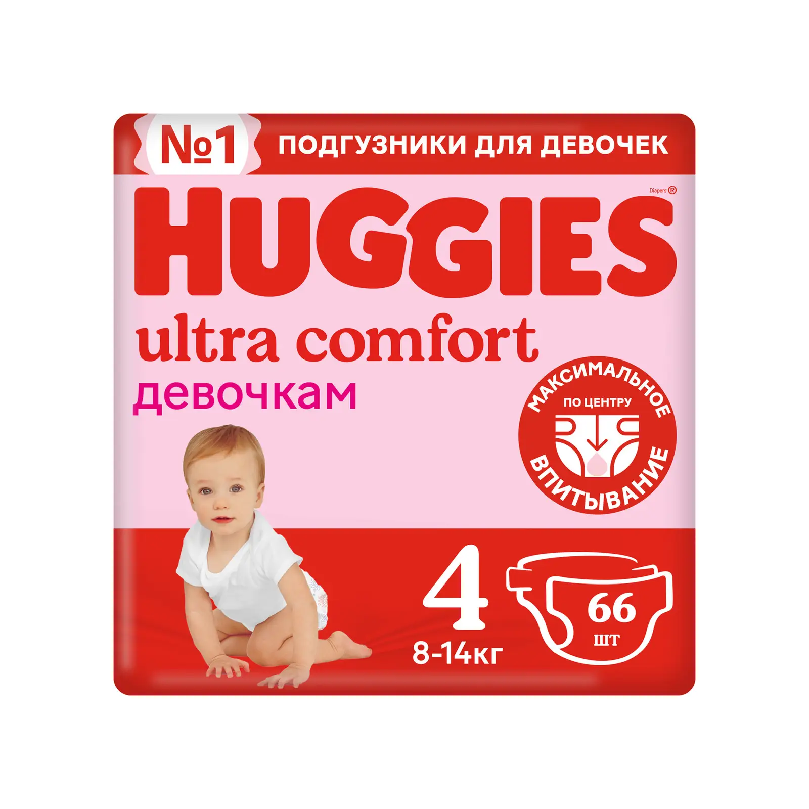 Подгузники для девочек Huggies Ultra Comfort р.4 8-14кг 66шт