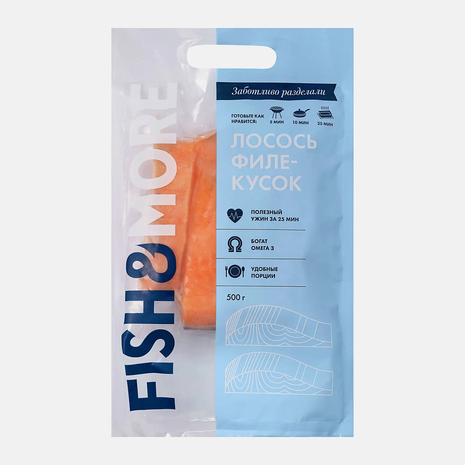 Лосось Fish&More Семга филе-кусок на коже 500г