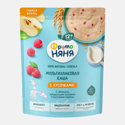 Каша молочная мультизлаковая яблоко-кукуруза-малина Фрутоняня 190г
