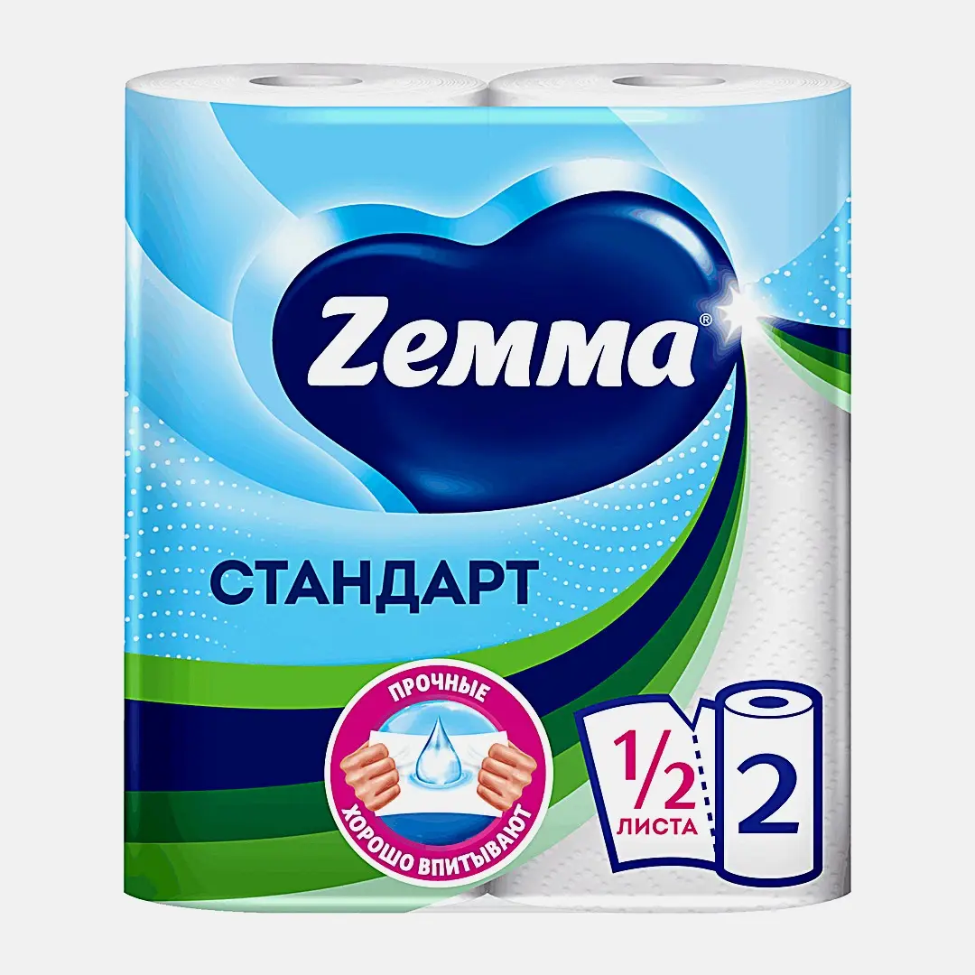 Бумажные полотенца белые Zemma 2 рулона 2 слоя