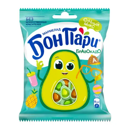 Изображение товара Мармелад жевательный Бравокадо со вкусом фруктов и тутти-фрутти 100г Бон Пари