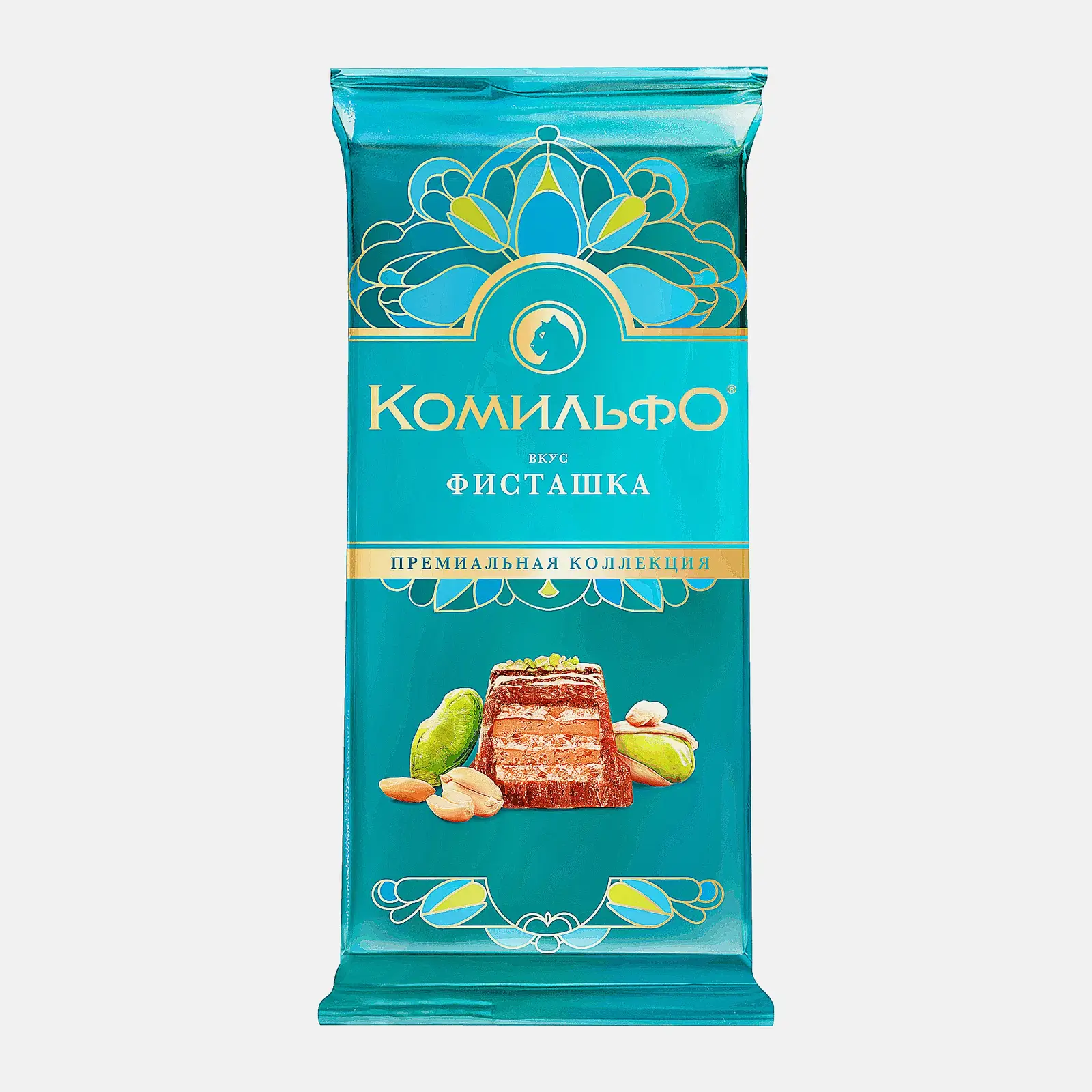 Изображение товара Шоколад с фисташками Комильфо 102г молочный и белый с орехами