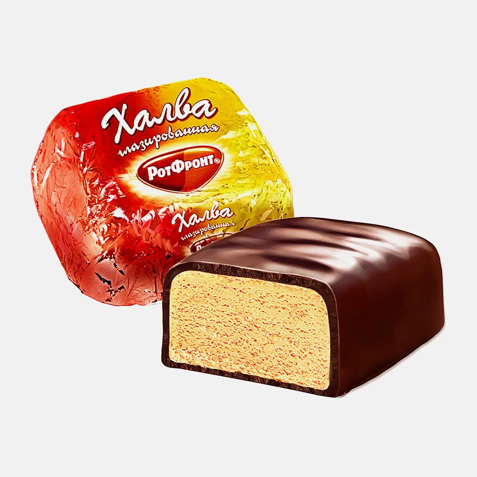 Изображение товара Халва Рот фронт с тертым арахисом в шоколадной глазури 300 г