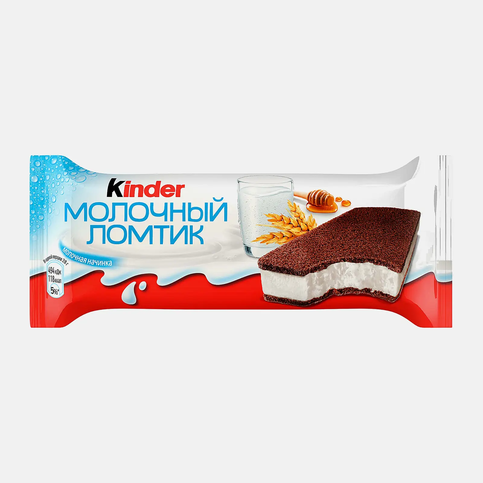 Изображение товара Бисквитное пирожное молочный ломтик Kinder 28г вкусное натуральное лакомство