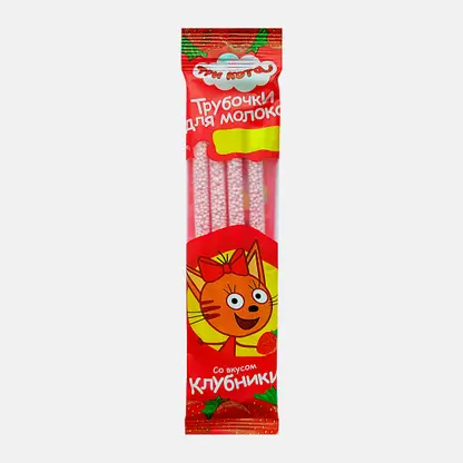 Трубочки Три кота для молока со вкусом клубники 24г