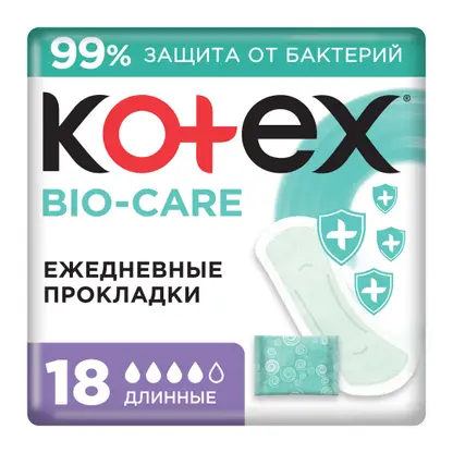 Изображение товара Прокладки ежедневные длинные Kotex Bio-Care 18шт