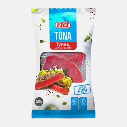 Тунец Vici филе-кусочки без кожи замороженный 400г