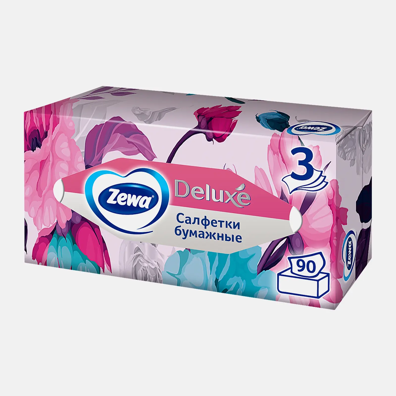 Салфетки бумажные Zewa Deluxe Design 3 слоя 90шт в ассортименте