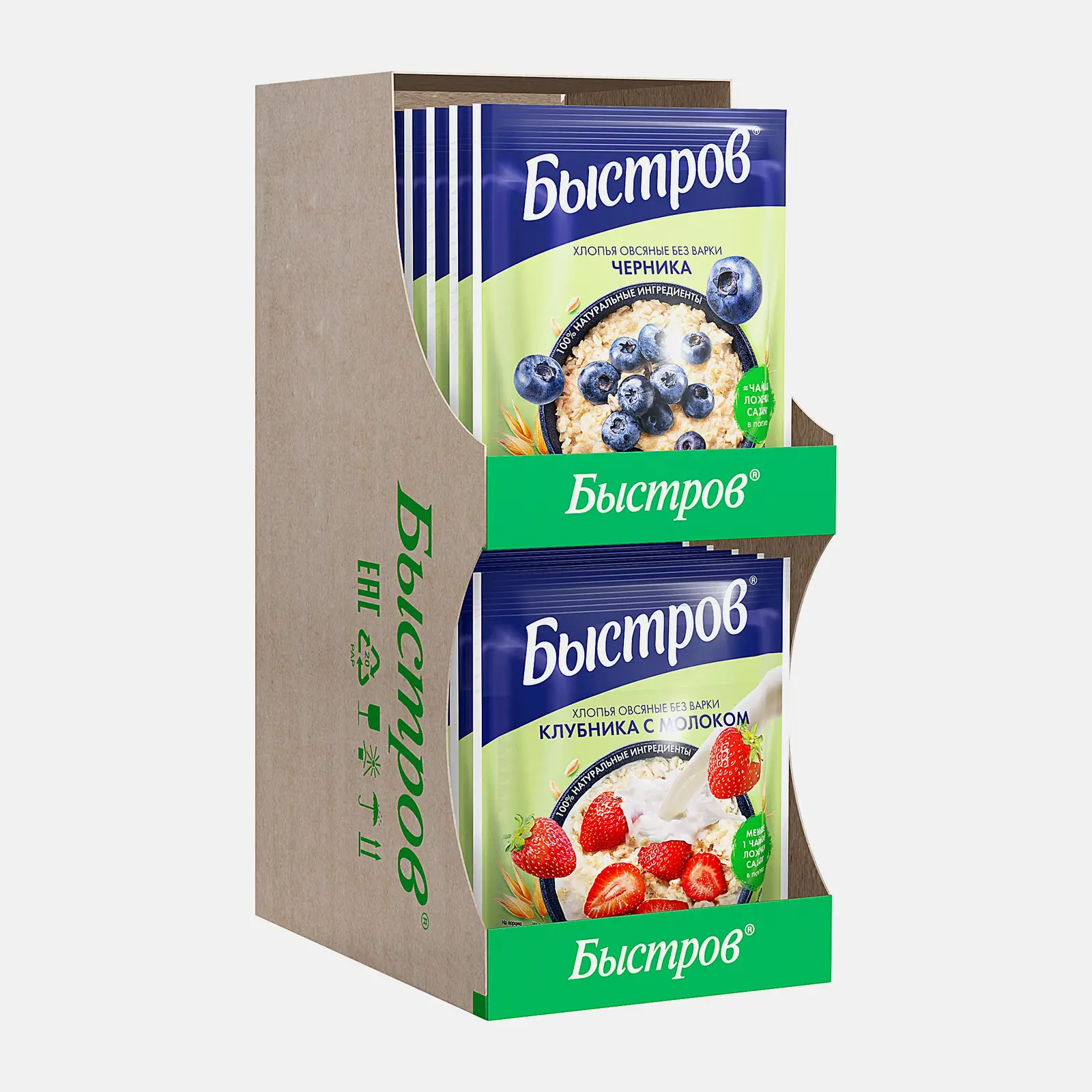 Изображение товара Хлопья Быстров черника-клубника с молоком 40г