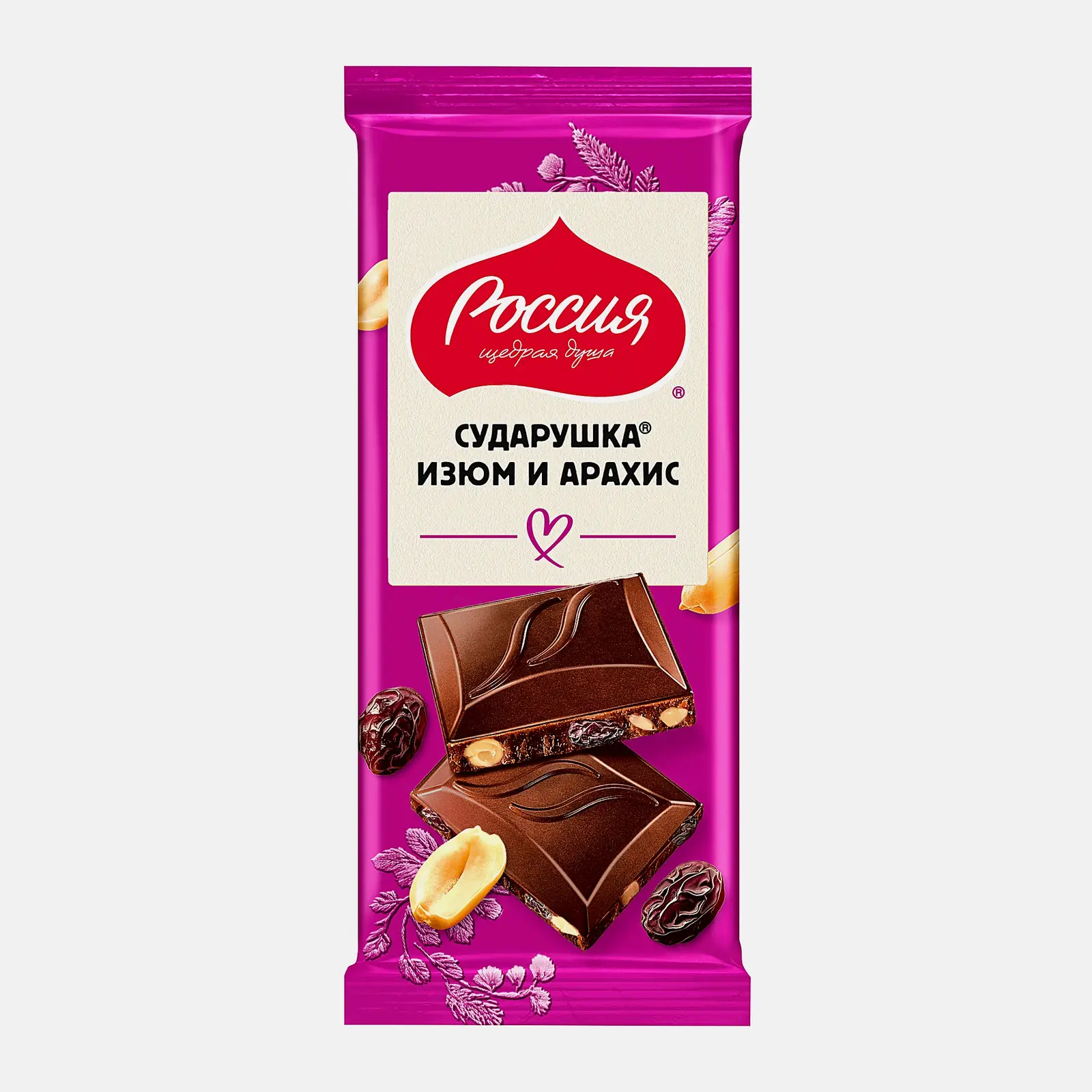 Шоколад молочный с изюмом и арахисом Сударушка 82г
