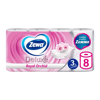 Изображение товара Туалетная бумага Zewa Deluxe Орхидея 3 слоя 8 рулонов в ассортименте