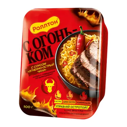 Изображение товара Лапша Роллтон быстрого приготовления со вкусом говядины по-домашнему с соусом чили 100г