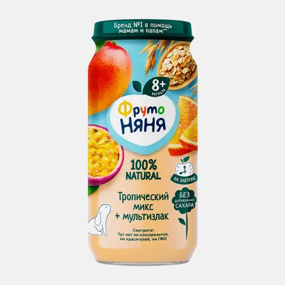 Пюре детское со вкусом Тропический микс+мультизлаки с 8 месяцев Фрутоняня 250г