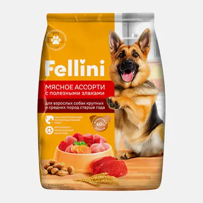 Корм сухой для собак крупных и средних пород Мясное ассорти и злаки Fellini 2кг