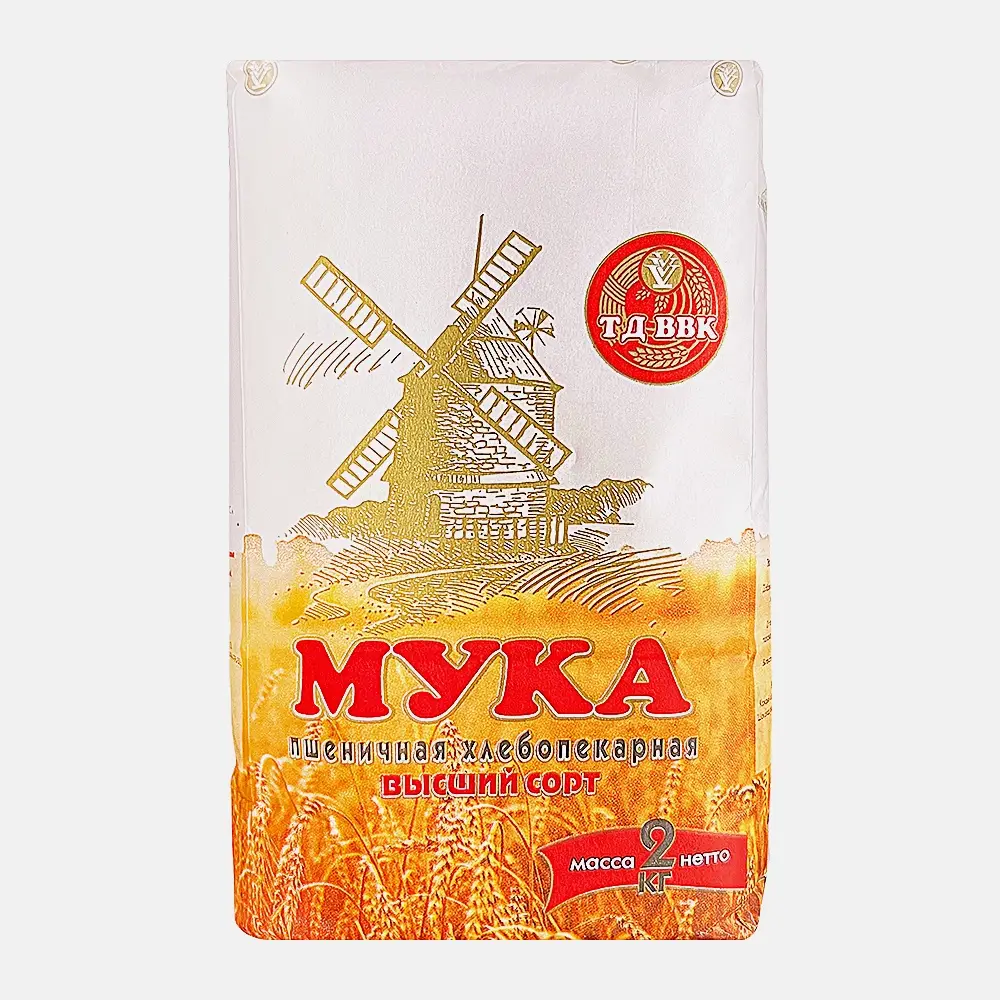 Изображение товара Пшеничная мука высшего сорта 2 кг для выпечки и кулинарии