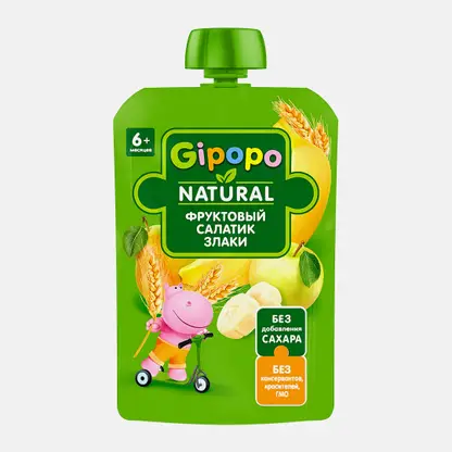 Пюре Фруктовый салатик и злаки с 6 месяцев Gipopo 90г