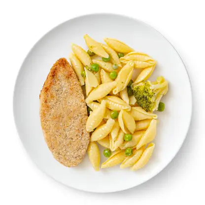 Изображение товара Котлета куриная с макаронами и брокколи 220г