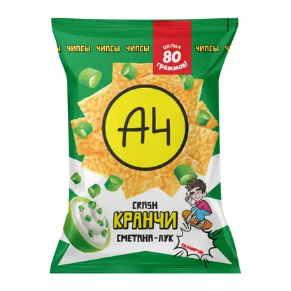 Изображение товара Кранчи сметана-лук А4 Crash 80г - вкусные чипсы из лаваша с насыщенным ароматом