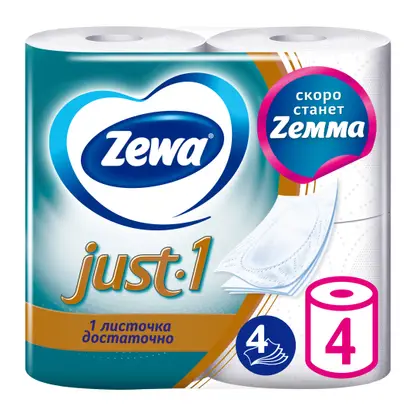 Изображение товара Туалетная бумага Zewa Just 1 4 слоя 4 рулона - мягкая и прочная
