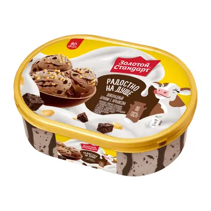 Изображение товара Мороженое Золотой Стандарт сливочное Шоколадный брауни с арахисом 445г