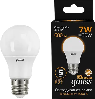 Лампа светодиодная Gauss Black груша 7Вт Е27 теплый