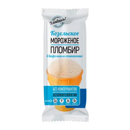 Изображение товара Мороженое Козельское Молоко в вафельном стаканчике 80г ванильное