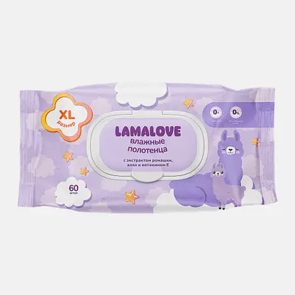 Влажные детские полотенца с клапаном Lamalove 60шт