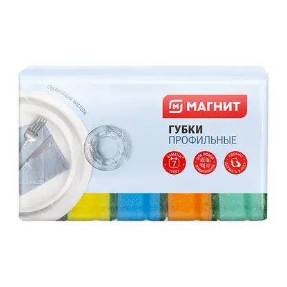 Изображение товара Губка для мытья посуды Магнит профильные 5шт