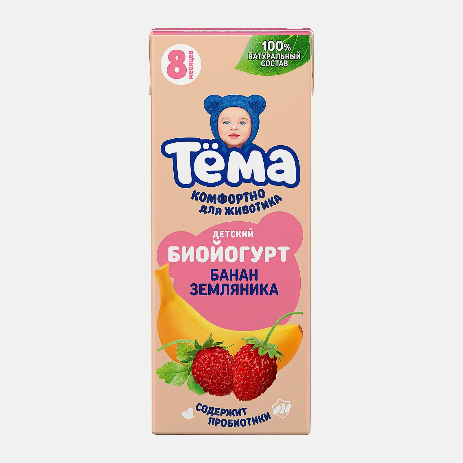 Изображение товара Биойогурт детский со вкусом банана и земляники Тема 2.5% 210г Изображение товара Биойогурт детский со вкусом банана и земляники Тема 2.5% 210г