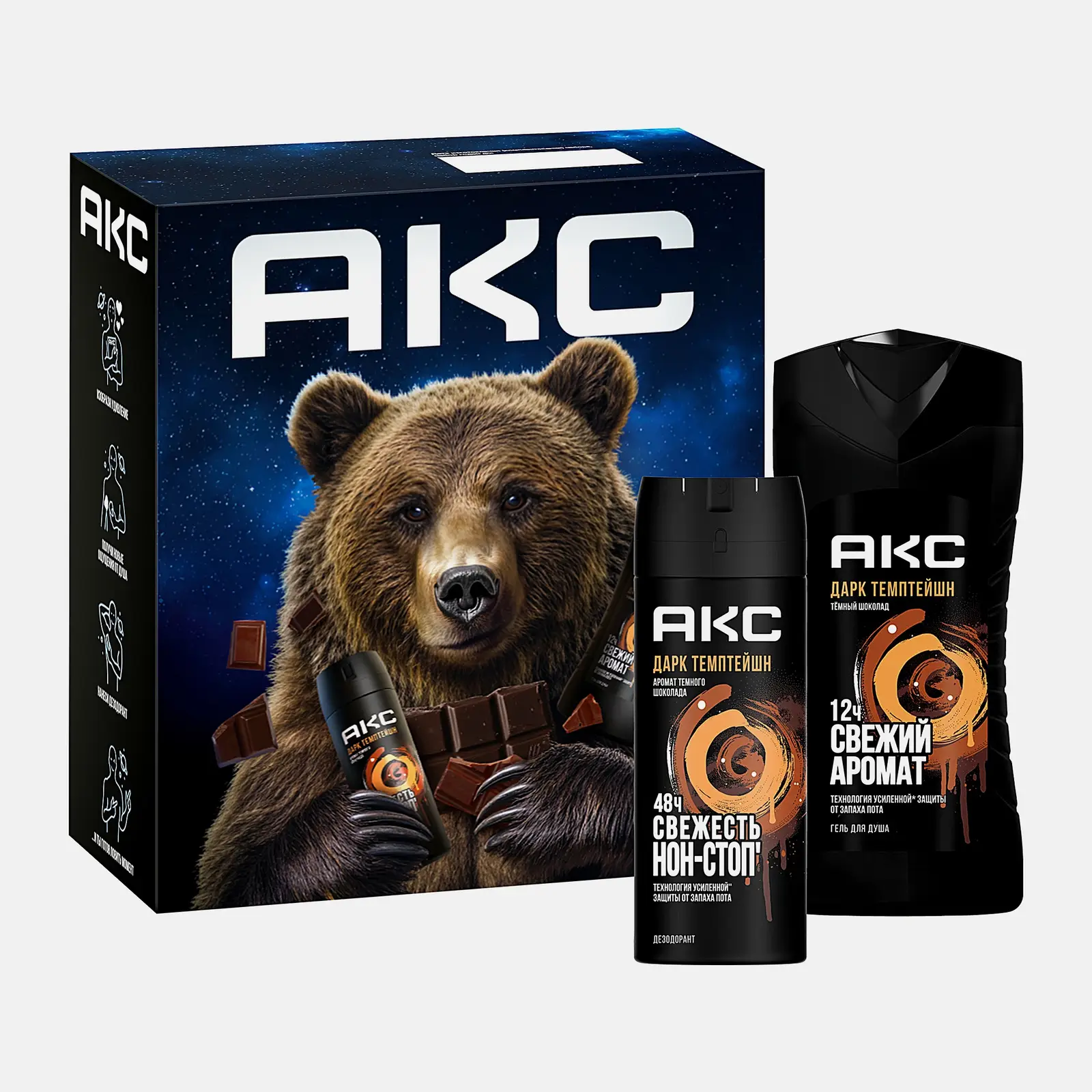 Изображение товара Подарочный набор Акс Dark Temptation гель для душа и дезодорант 150 мл для мужчин