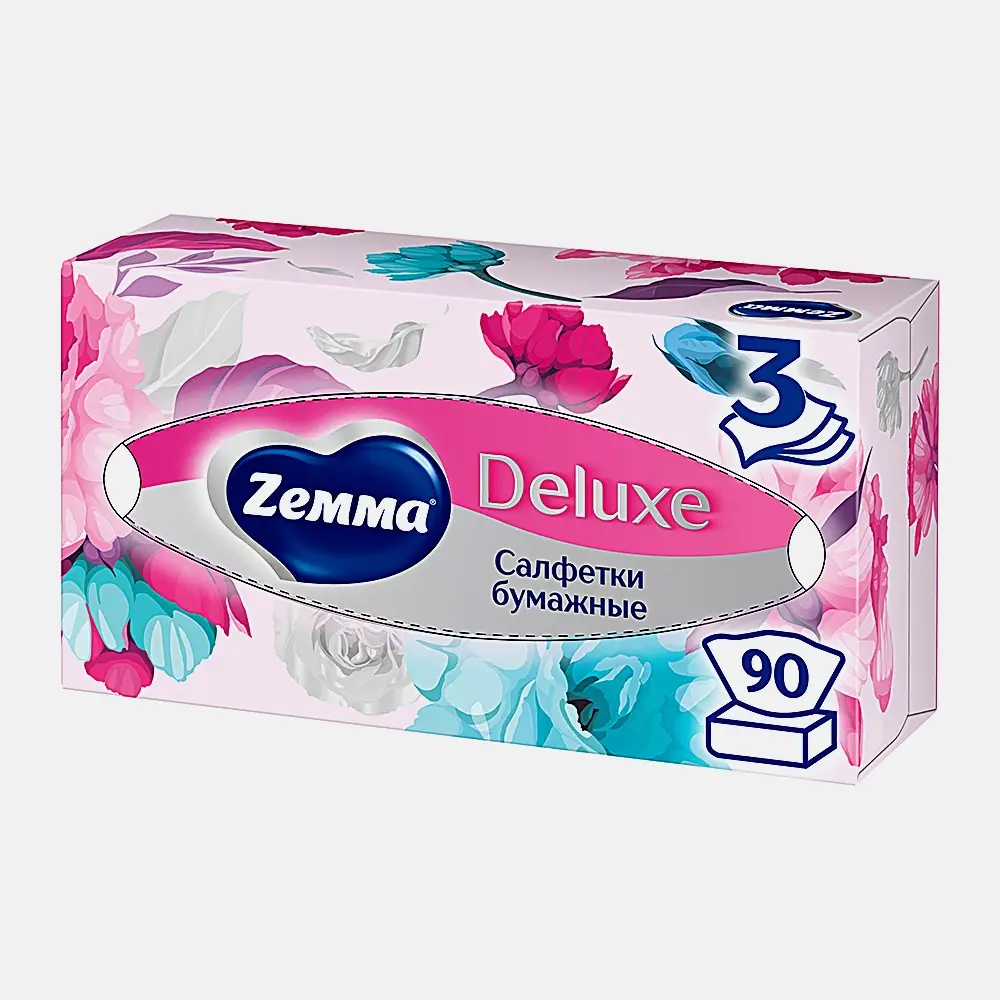 Салфетки бумажные Zewa Deluxe Design 3 слоя 90шт в ассортименте