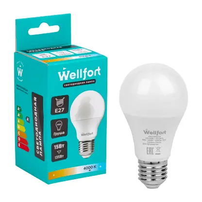 Изображение товара Лампа светодиодная Wellfort груша 15Вт Е27 холодный свет
