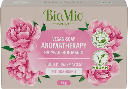 Изображение товара Натуральное твердое мыло Biomio с ароматом пиона и пальмарозы 90 г