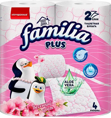 Бумага туалетная Familia Plus Весенний цвет 2 слоя 4 рулона